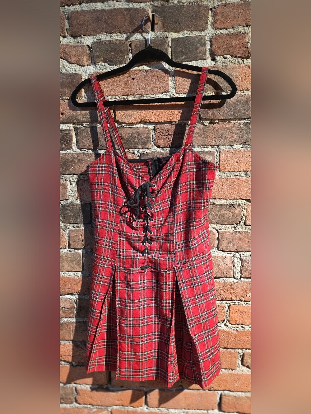 Lip Service Red Plaid Lace-Up Pinafore Dress